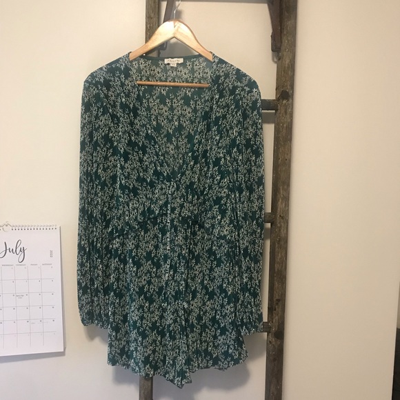 Topshop Emerald Green Floral Long Sleeve Romper - Picture 2 of 6